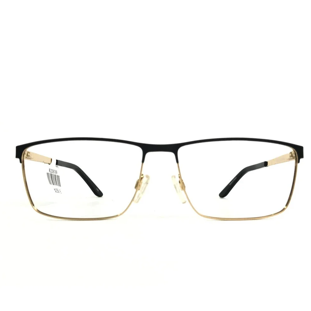 Alberto Romani Eyeglasses Frames AR8000 BK Black Gold Rectangle 57-15-140